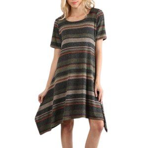 STRIPED, RIB KNIT MIDI DRESS